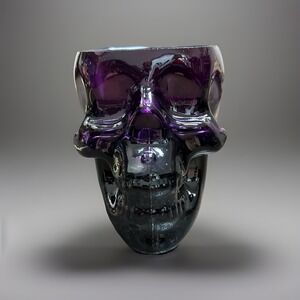 Gothic Purple Skull Bowl – Heavy Glass Halloween Centerpiece Candy Dish 4.5"T